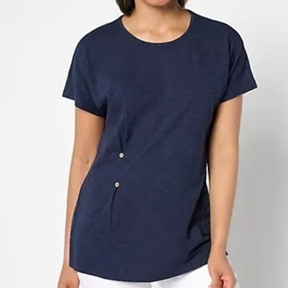 Denim & Co Womens Medium Navy Regular Linen Blend Dolman Sleeve‎ Tunic A647337